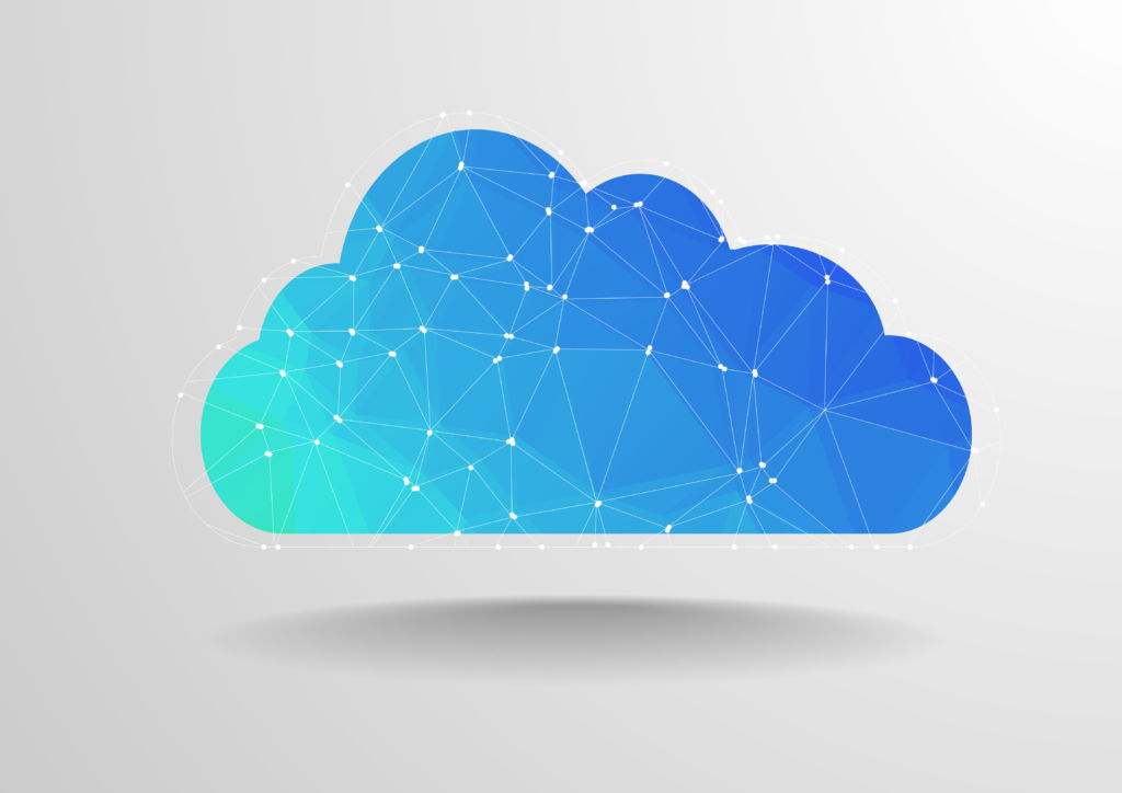 A imagem mostra um espaço branco com uma nuvem azul para ilustrar o cloud computing